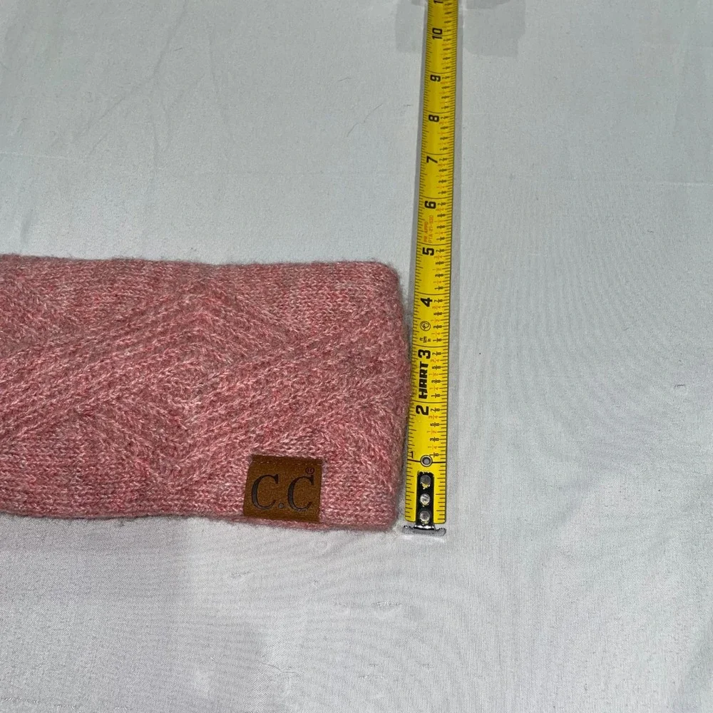 C.C. Beanie Pink Cable Knit Headband Ear Warmer Recycled Yarn NWT